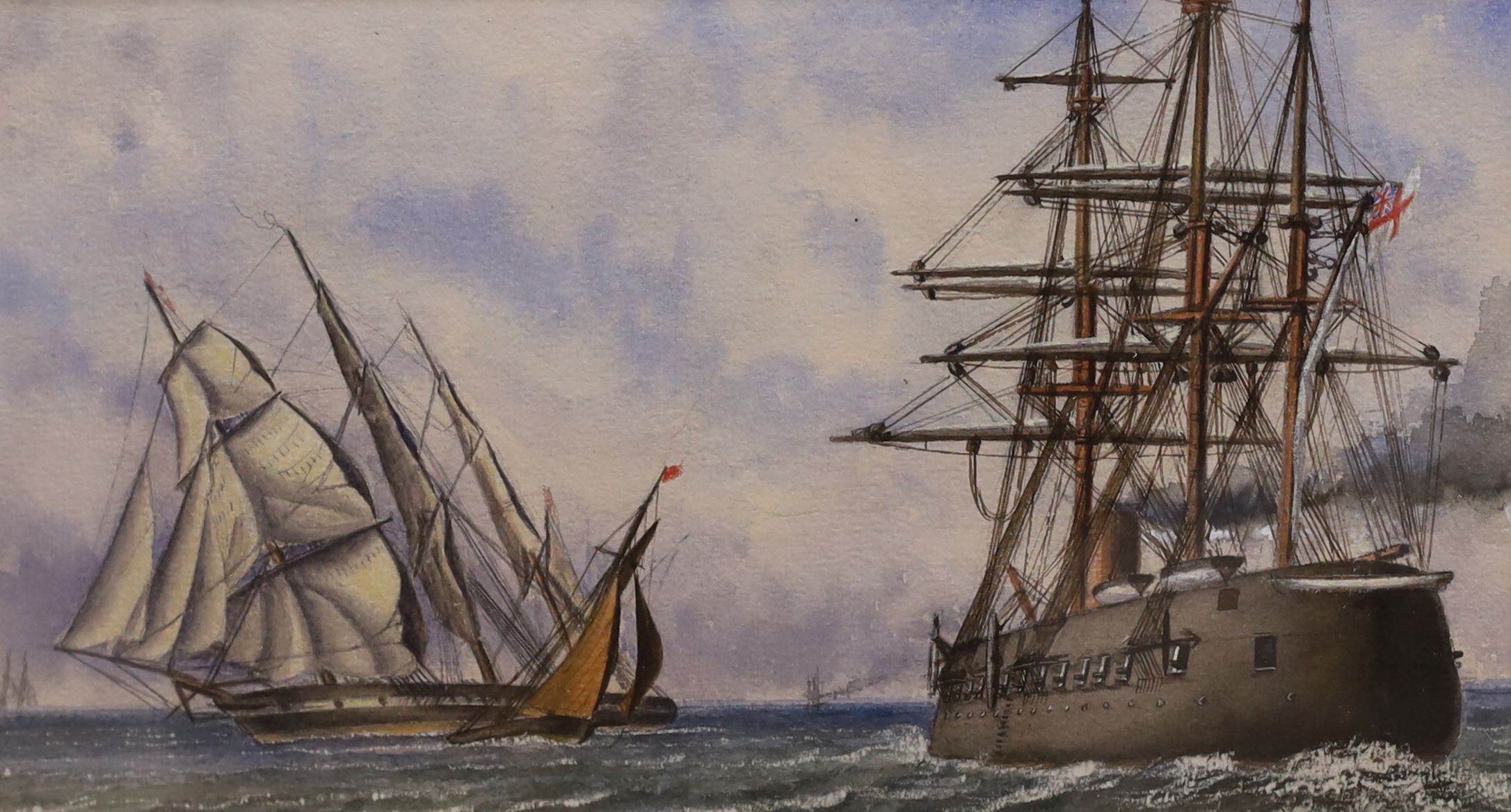 19th century English School, watercolour, HMS Prince Consort, 16 x 29cm